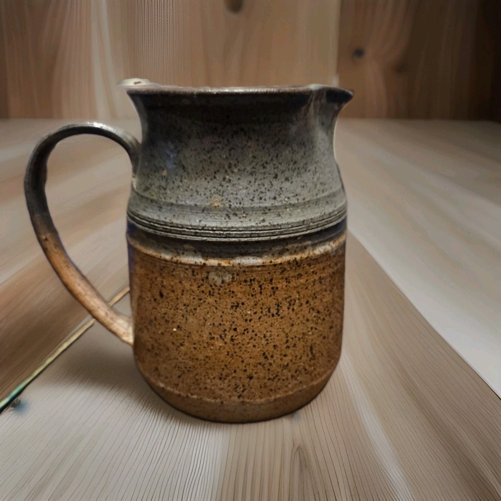 7" Studio Pottery Pitcher Brown & Green Speckled Glaze Rustic Handmade Jug